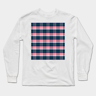 Pink, Navy, Green, White Preppy Plaid Long Sleeve T-Shirt